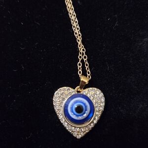 NWOT Gold Color Heart Shape Evil Eye Pendant Necklace